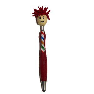 BOGO Mop Head Red Plastic Ballpoint Pen Stylus Screen Cleaner Smiling Face